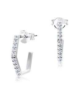 Half Square Shaped CZ Silver Ear Stud STS-3225